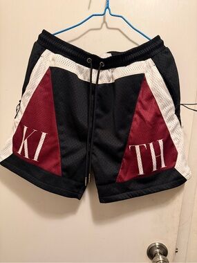 Kith Black Athletic Mesh Shorts with Burgundy Panels